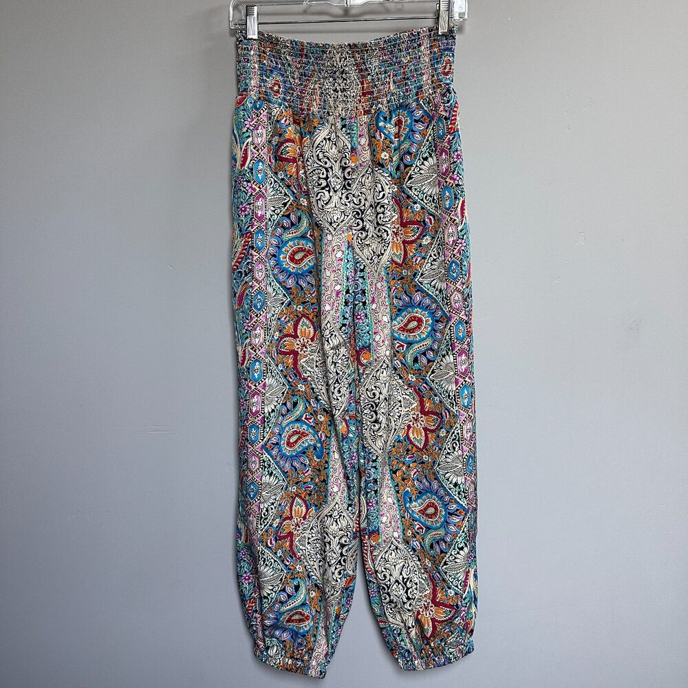NWT Cupshe Multi-color Paisley Smocked Waist Tapered Leg Joggers Pockets M 6-8 - Picture 12 of 12